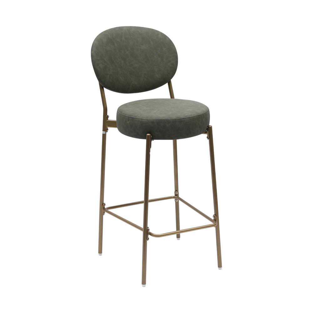 Set of Two 29" Green And Gold Faux Leather And Metal Low Back Bar Height Bar Chairs HomeRoots