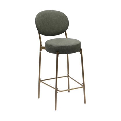 Set of Two 29" Green And Gold Faux Leather And Metal Low Back Bar Height Bar Chairs HomeRoots