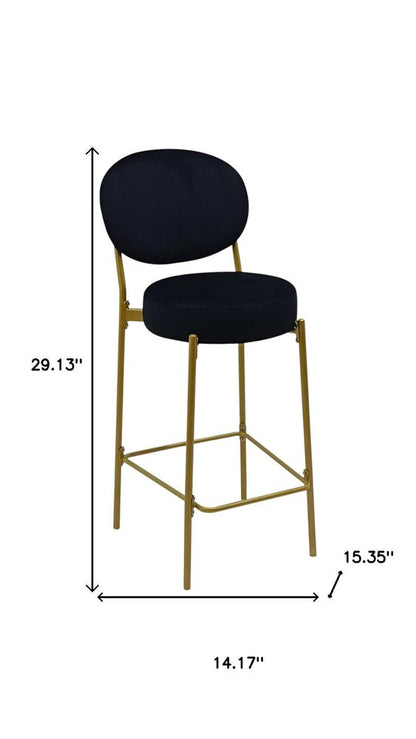 Set of Two 29" Black And Gold Velvet And Metal Low Back Bar Height Bar Chairs HomeRoots