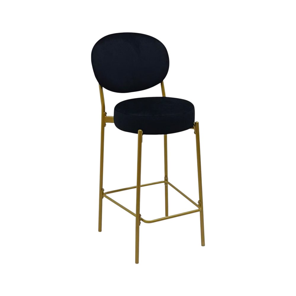 Set of Two 29" Black And Gold Velvet And Metal Low Back Bar Height Bar Chairs HomeRoots