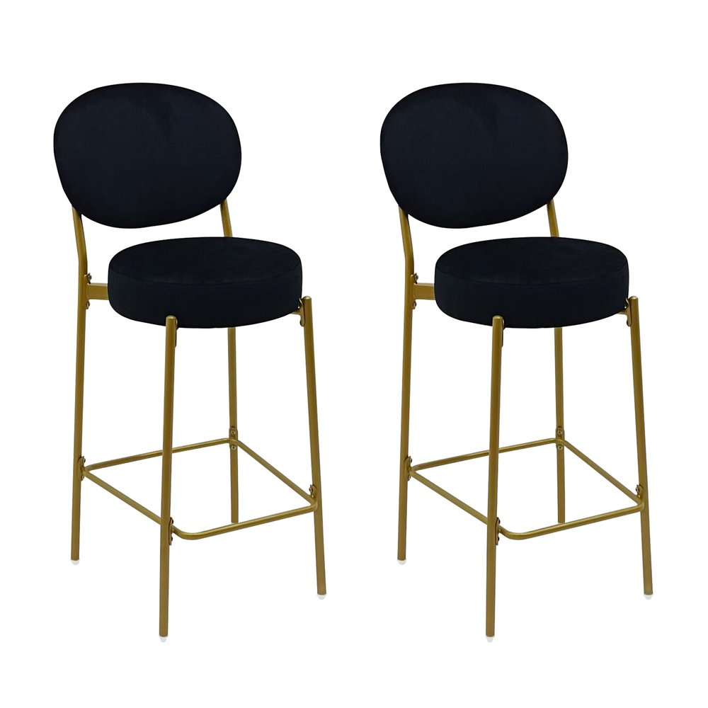 Set of Two 29" Black And Gold Velvet And Metal Low Back Bar Height Bar Chairs HomeRoots