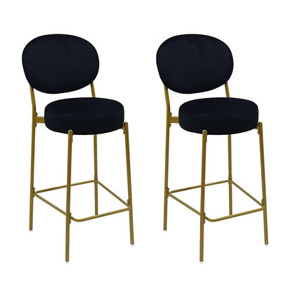 Set of Two 29" Black And Gold Velvet And Metal Low Back Bar Height Bar Chairs HomeRoots