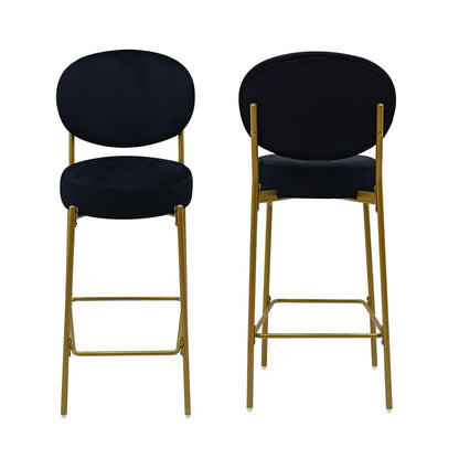 Set of Two 29" Black And Gold Velvet And Metal Low Back Bar Height Bar Chairs HomeRoots