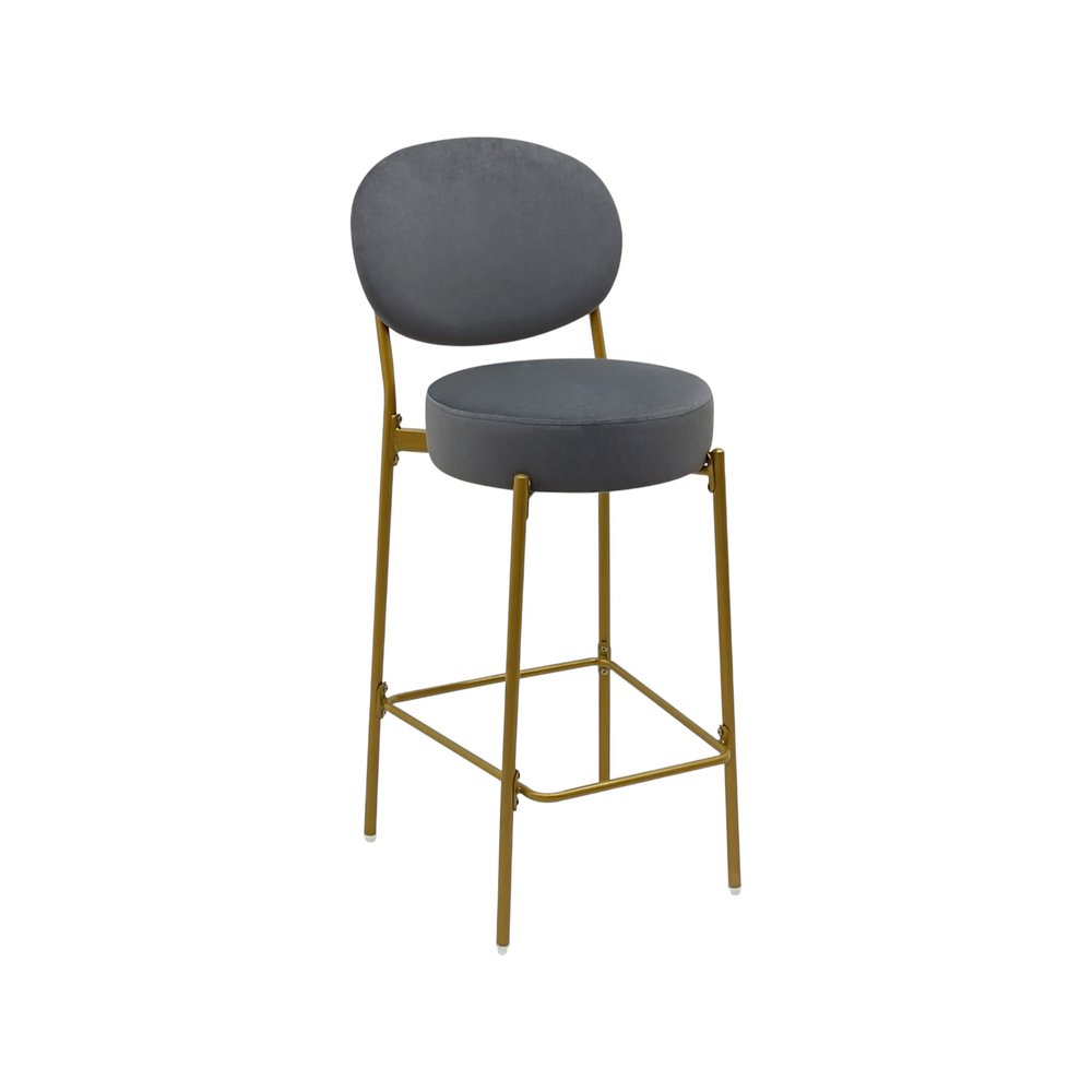 Set of Two 29" Gray And Gold Velvet And Metal Low Back Bar Height Bar Chairs HomeRoots