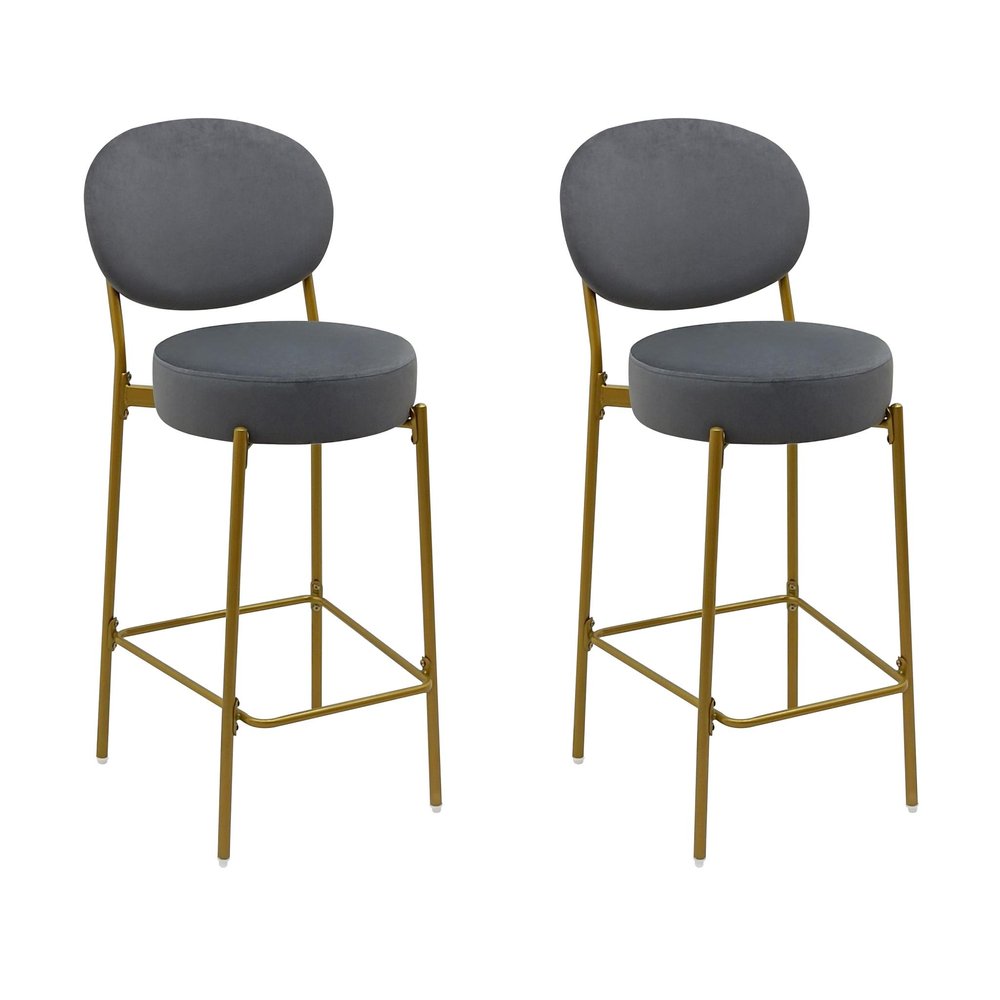 Set of Two 29" Gray And Gold Velvet And Metal Low Back Bar Height Bar Chairs HomeRoots