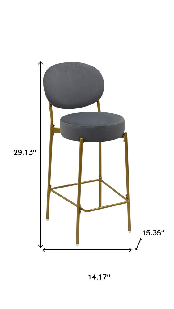 Set of Two 29" Gray And Gold Velvet And Metal Low Back Bar Height Bar Chairs HomeRoots