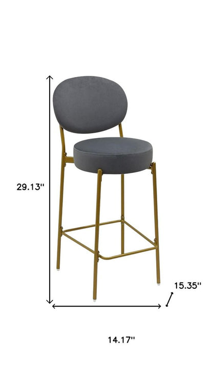 Set of Two 29" Gray And Gold Velvet And Metal Low Back Bar Height Bar Chairs HomeRoots