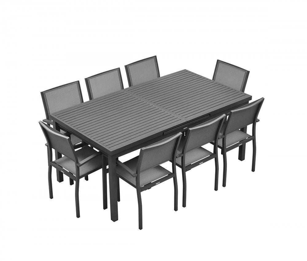 Nine Piece Black Metal Dining Set with Eight Chairs — view 2