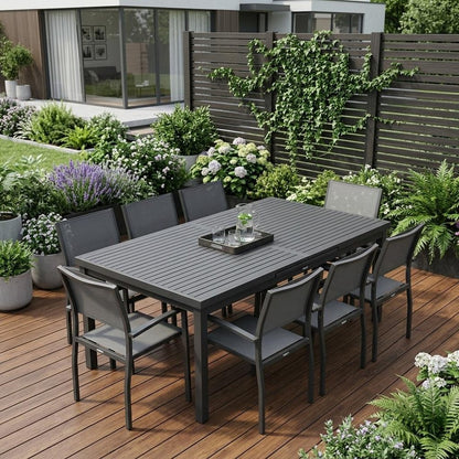 Nine Piece Black Metal Dining Set with Eight Chairs HomeRoots