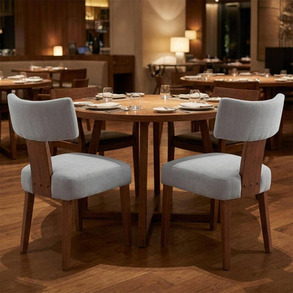 Set of Two Gray and Brown Linen and Solid Wood Dining Side Chairs