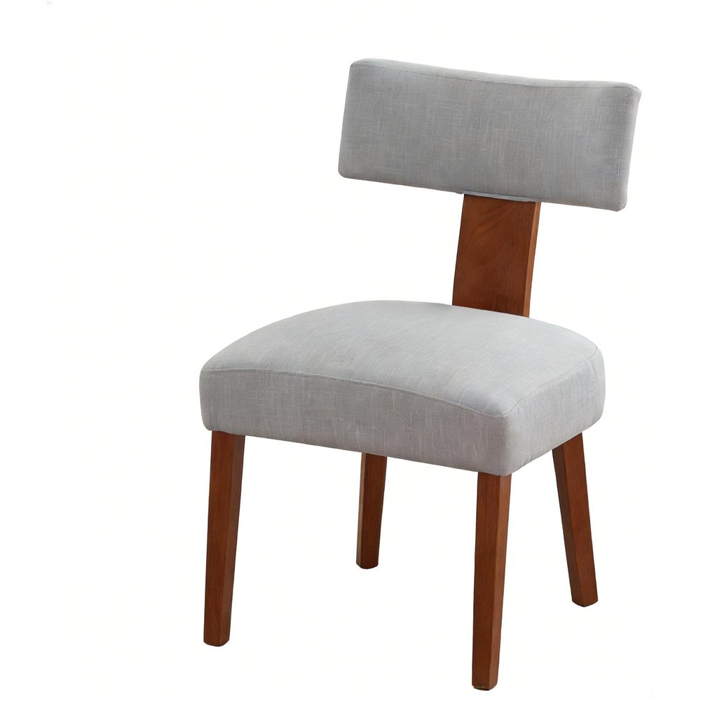 Set of Two Gray and Brown Linen and Solid Wood Dining Side Chairs — view 1