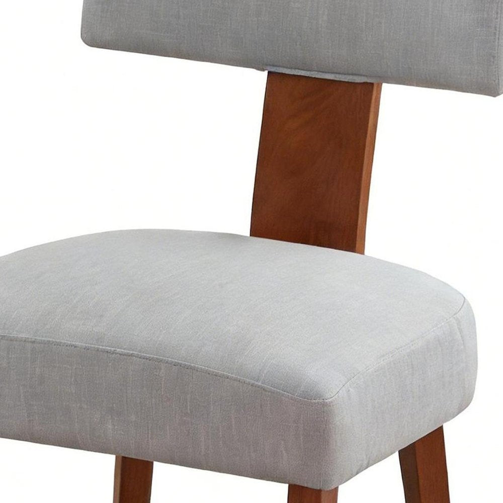 Set of Two Gray and Brown Linen and Solid Wood Dining Side Chairs — view 2