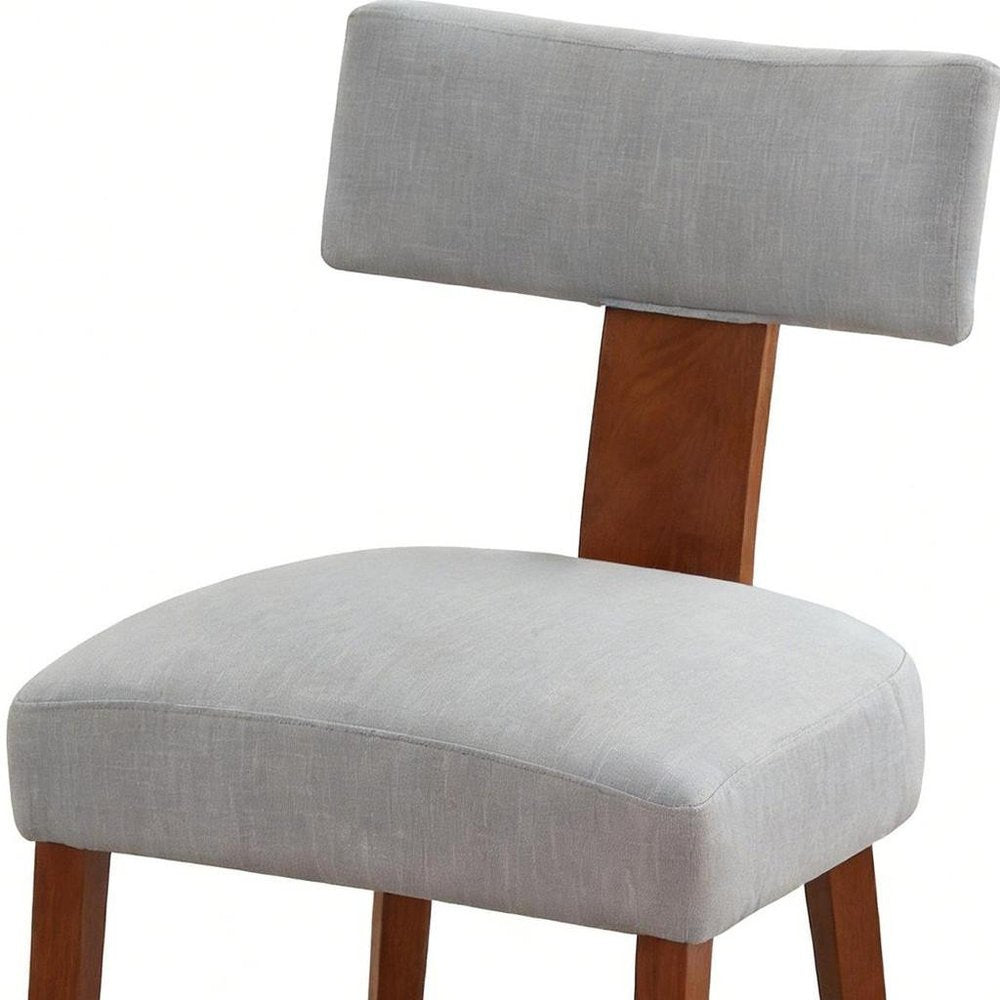 Set of Two Gray and Brown Linen and Solid Wood Dining Side Chairs — view 3