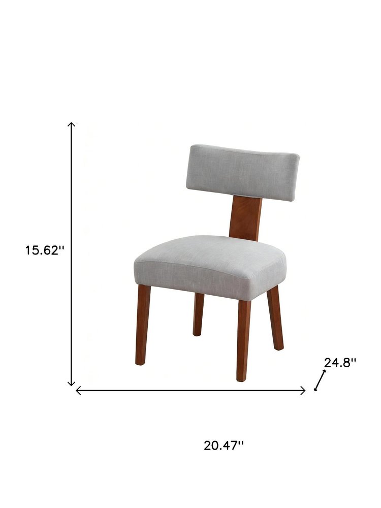 Set of Two Gray and Brown Linen and Solid Wood Dining Side Chairs — view 4