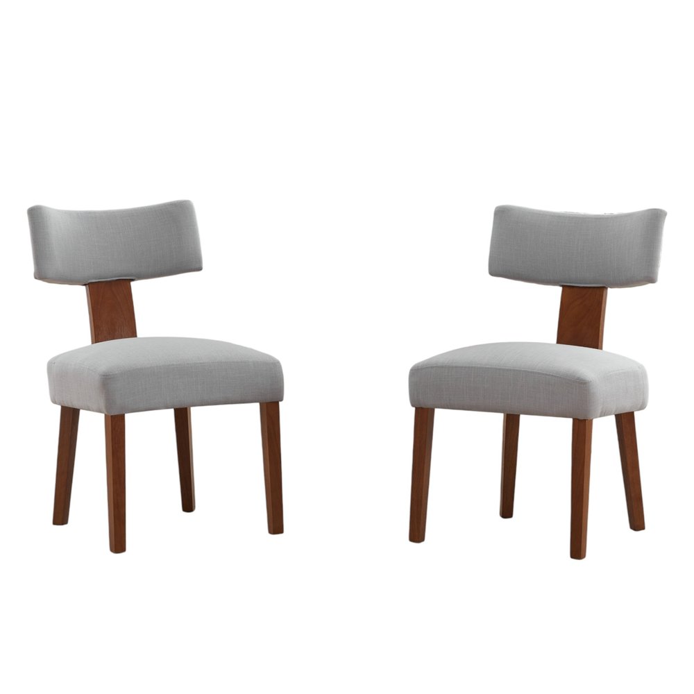 Set of Two Gray and Brown Linen and Solid Wood Dining Side Chairs — view 5