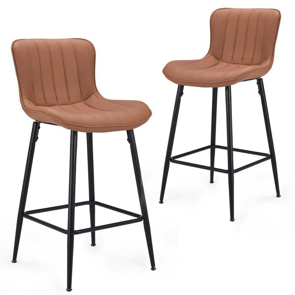 Set of Two 27" Brown And Black Faux Leather And Metal Low Back Counter Height Bar Chairs HomeRoots