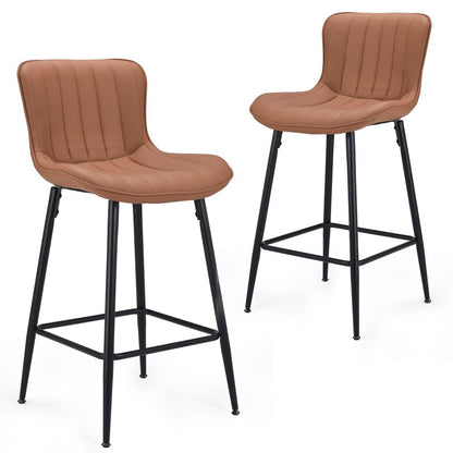 Set of Two 27" Brown And Black Faux Leather And Metal Low Back Counter Height Bar Chairs HomeRoots