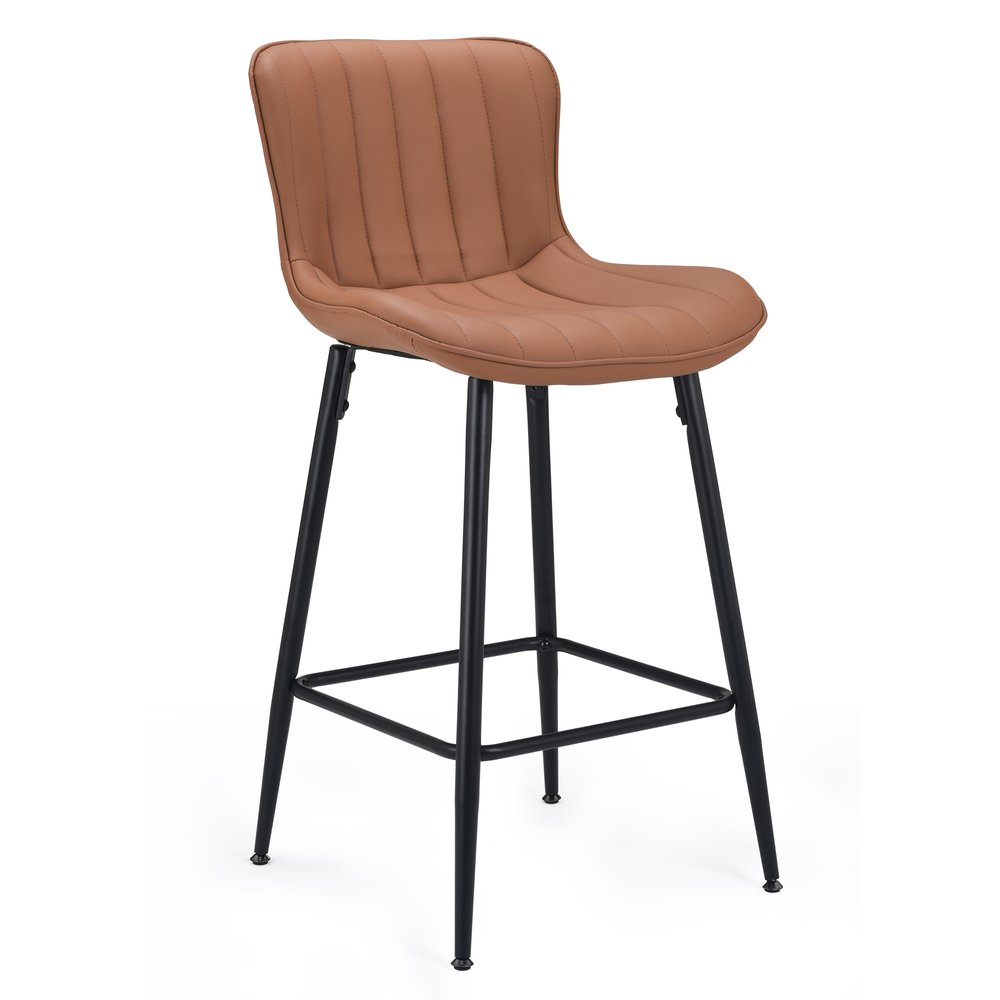 Set of Two 27" Brown And Black Faux Leather And Metal Low Back Counter Height Bar Chairs HomeRoots