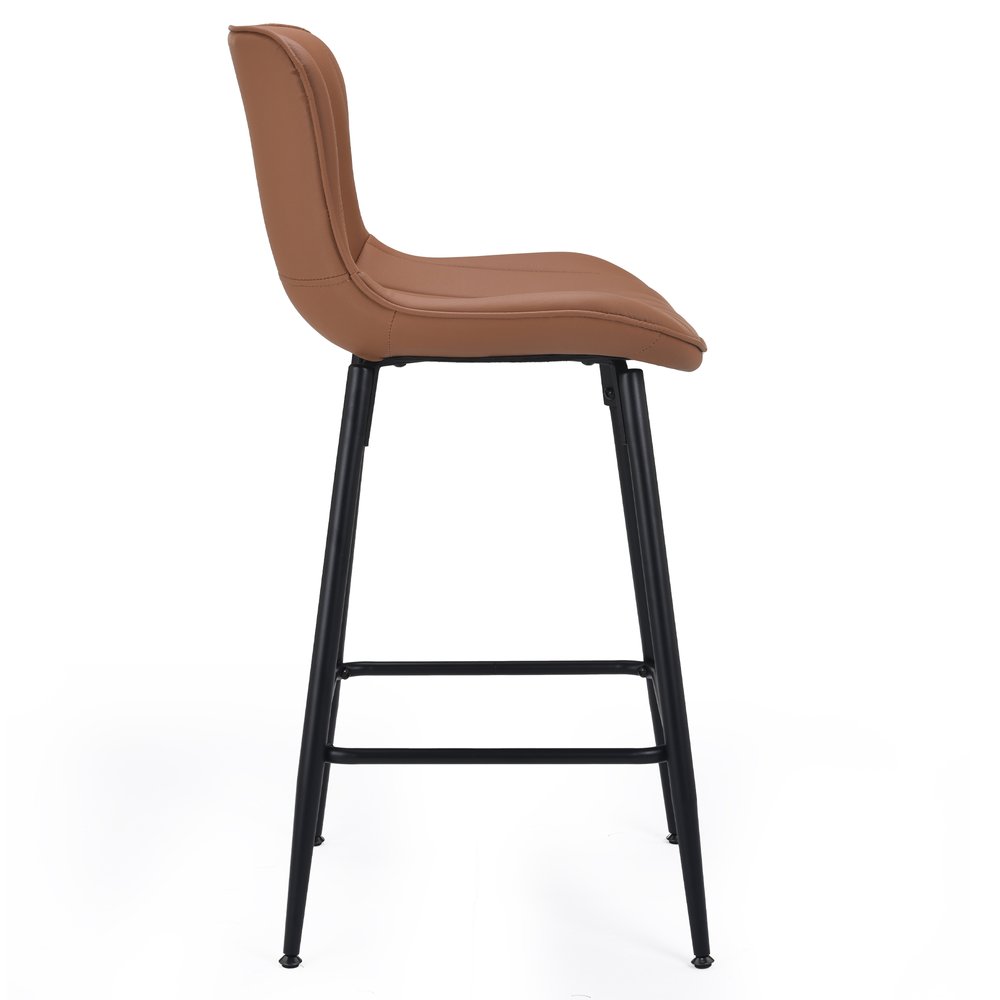 Set of Two 27" Brown And Black Faux Leather And Metal Low Back Counter Height Bar Chairs HomeRoots