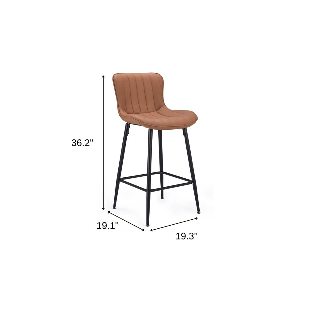 Set of Two 27" Brown And Black Faux Leather And Metal Low Back Counter Height Bar Chairs HomeRoots