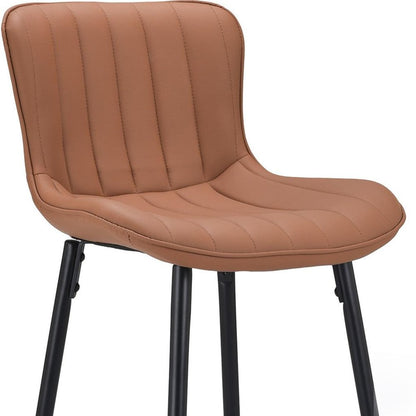 Set of Two 27" Brown And Black Faux Leather And Metal Low Back Counter Height Bar Chairs HomeRoots