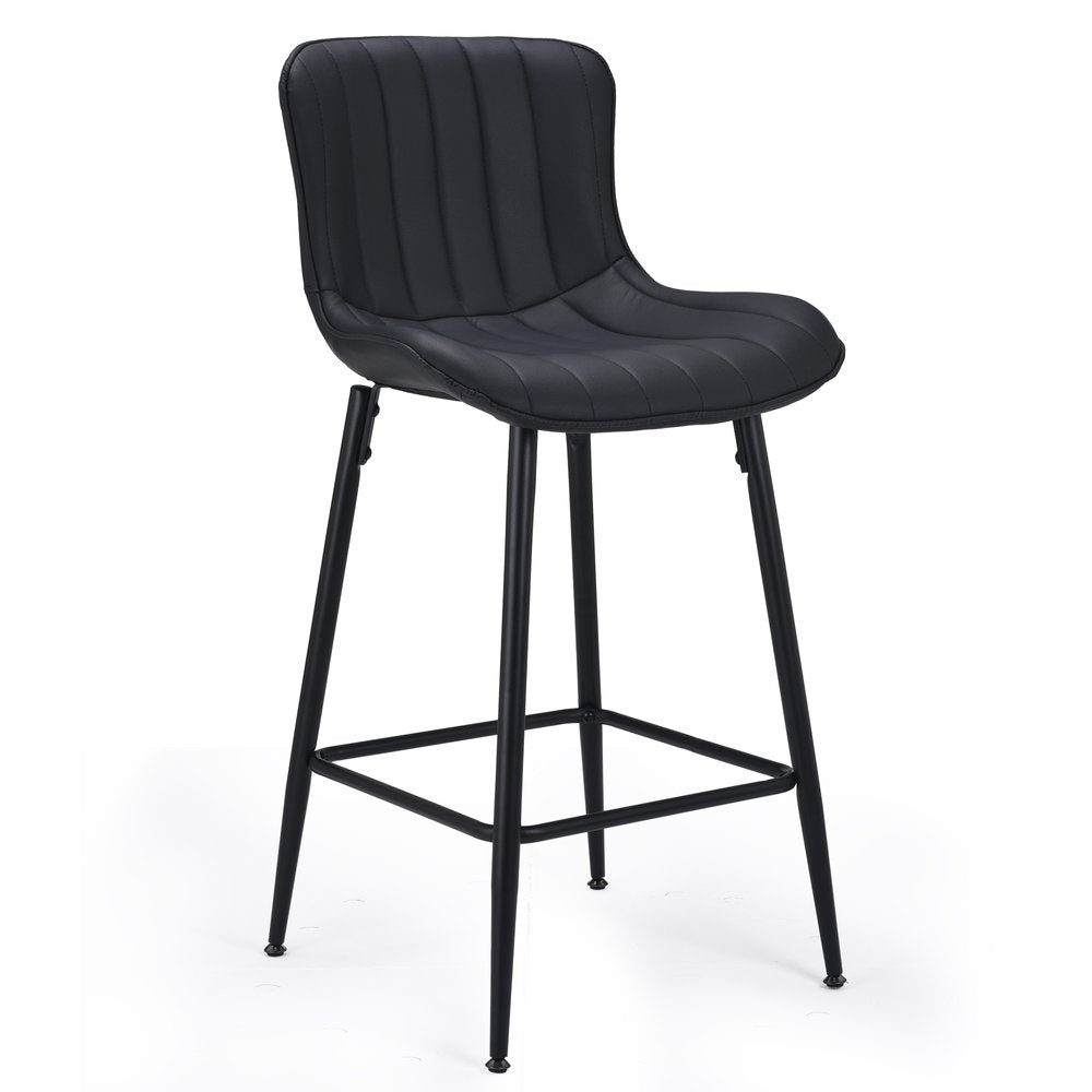 Set of Two 27" Black Faux Leather And Metal Low Back Counter Height Bar Chairs HomeRoots