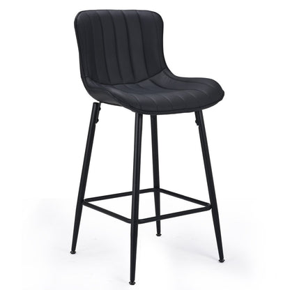 Set of Two 27" Black Faux Leather And Metal Low Back Counter Height Bar Chairs HomeRoots