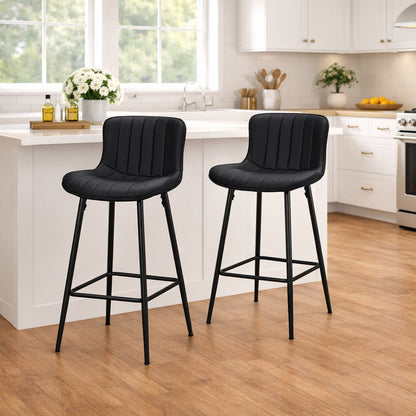 Set of Two 27" Black Faux Leather and Metal Low Back Counter Height Bar Chairs HomeRoots