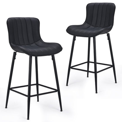 Set of Two 27" Black Faux Leather And Metal Low Back Counter Height Bar Chairs HomeRoots