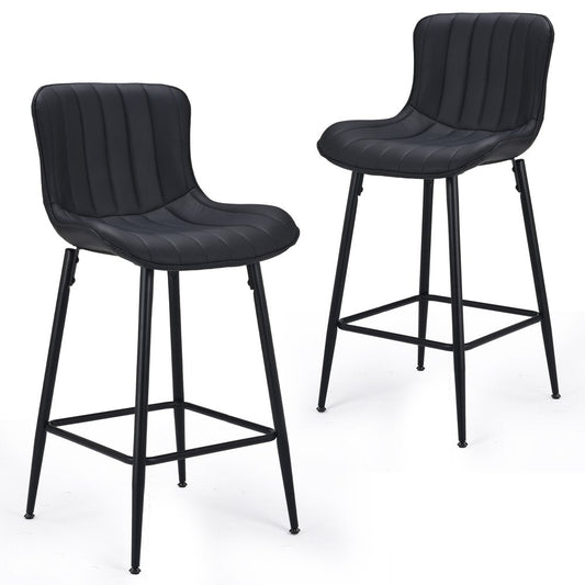 Set of Two 27" Black Faux Leather And Metal Low Back Counter Height Bar Chairs HomeRoots