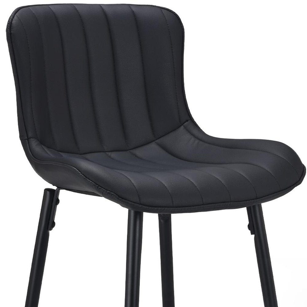 Set of Two 27" Black Faux Leather And Metal Low Back Counter Height Bar Chairs HomeRoots
