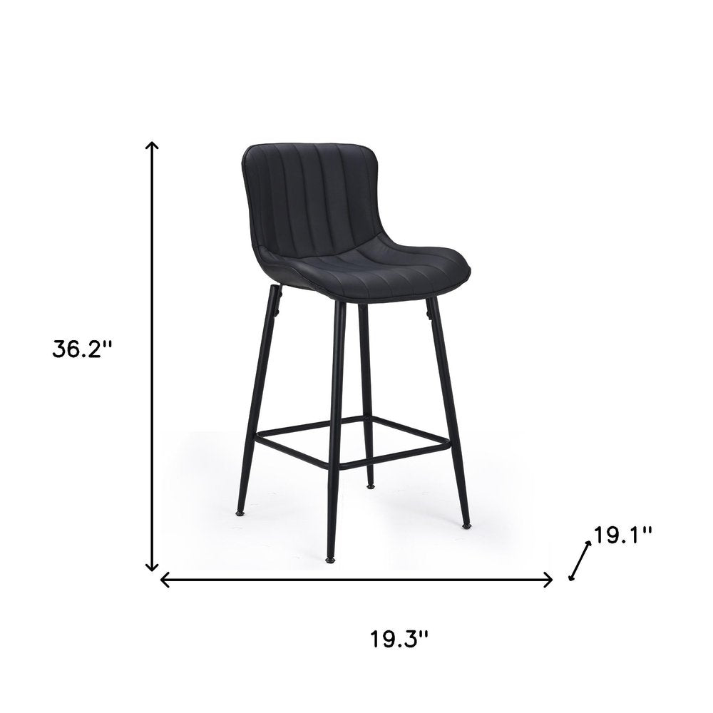 Set of Two 27" Black Faux Leather And Metal Low Back Counter Height Bar Chairs HomeRoots