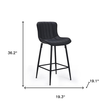 Set of Two 27" Black Faux Leather And Metal Low Back Counter Height Bar Chairs HomeRoots