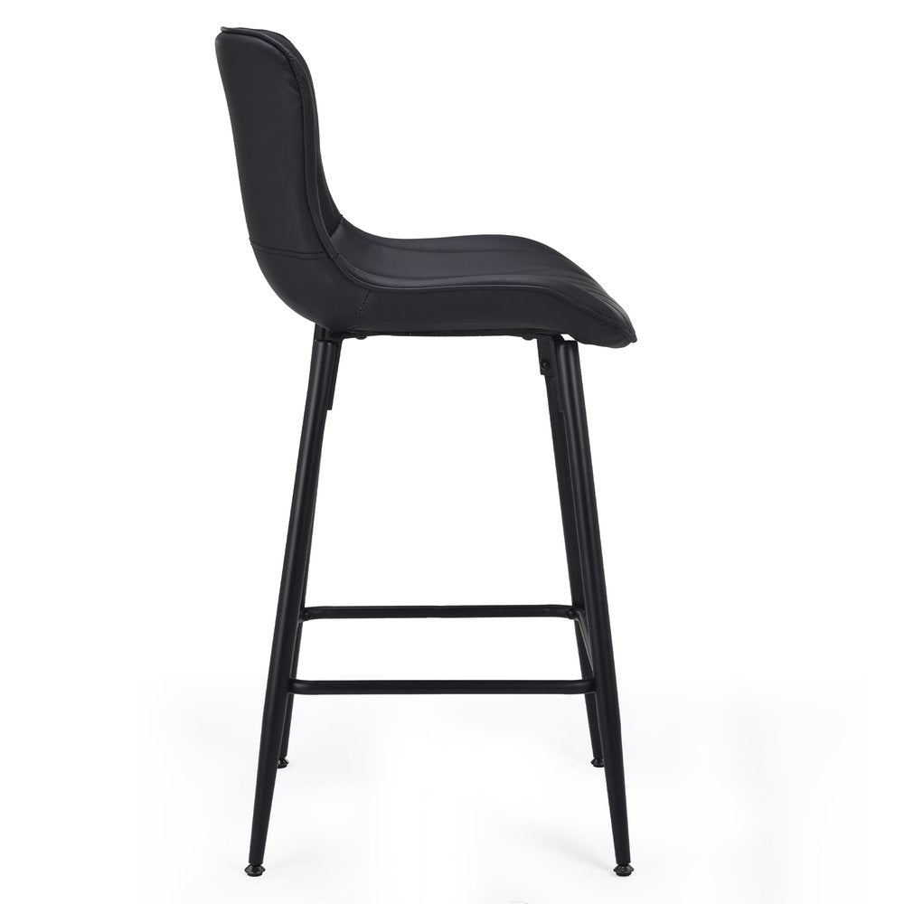 Set of Two 27" Black Faux Leather And Metal Low Back Counter Height Bar Chairs HomeRoots