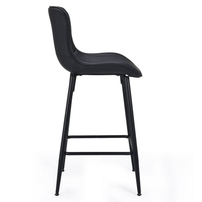 Set of Two 27" Black Faux Leather And Metal Low Back Counter Height Bar Chairs HomeRoots
