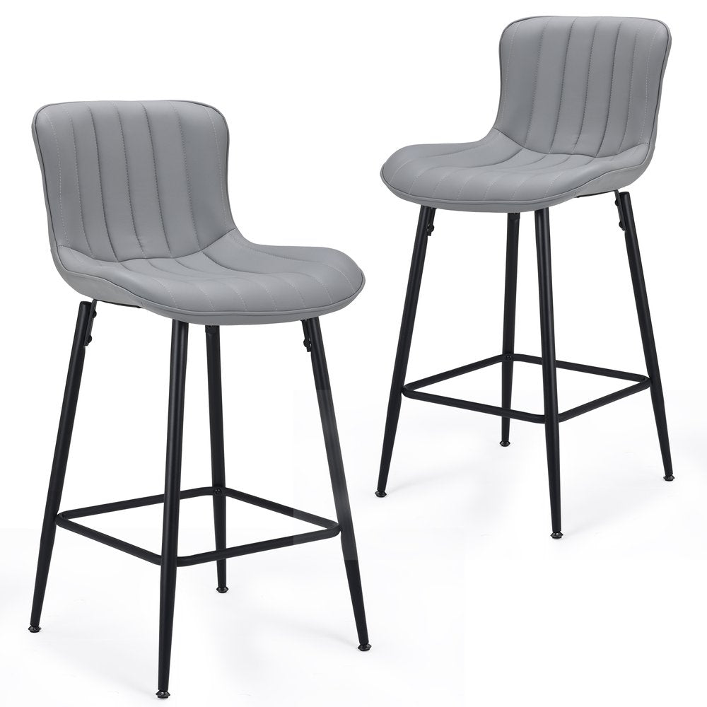 Set of Two 27" Gray And Black Faux Leather And Metal Low Back Counter Height Bar Chairs HomeRoots