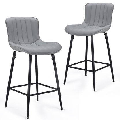 Set of Two 27" Gray And Black Faux Leather And Metal Low Back Counter Height Bar Chairs HomeRoots