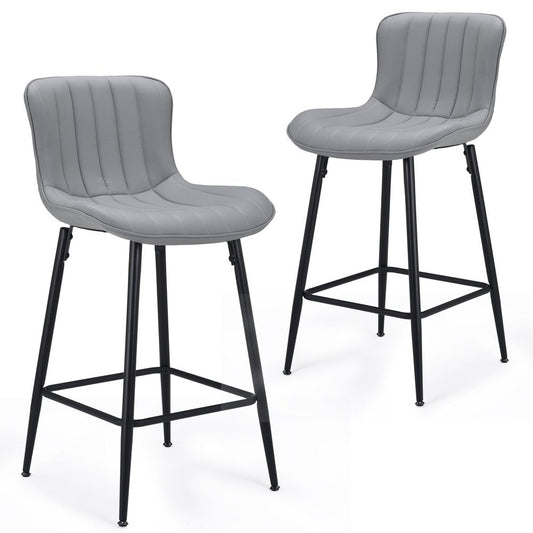 Set of Two 27" Gray And Black Faux Leather And Metal Low Back Counter Height Bar Chairs HomeRoots