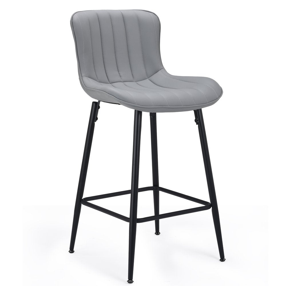 Set of Two 27" Gray And Black Faux Leather And Metal Low Back Counter Height Bar Chairs HomeRoots
