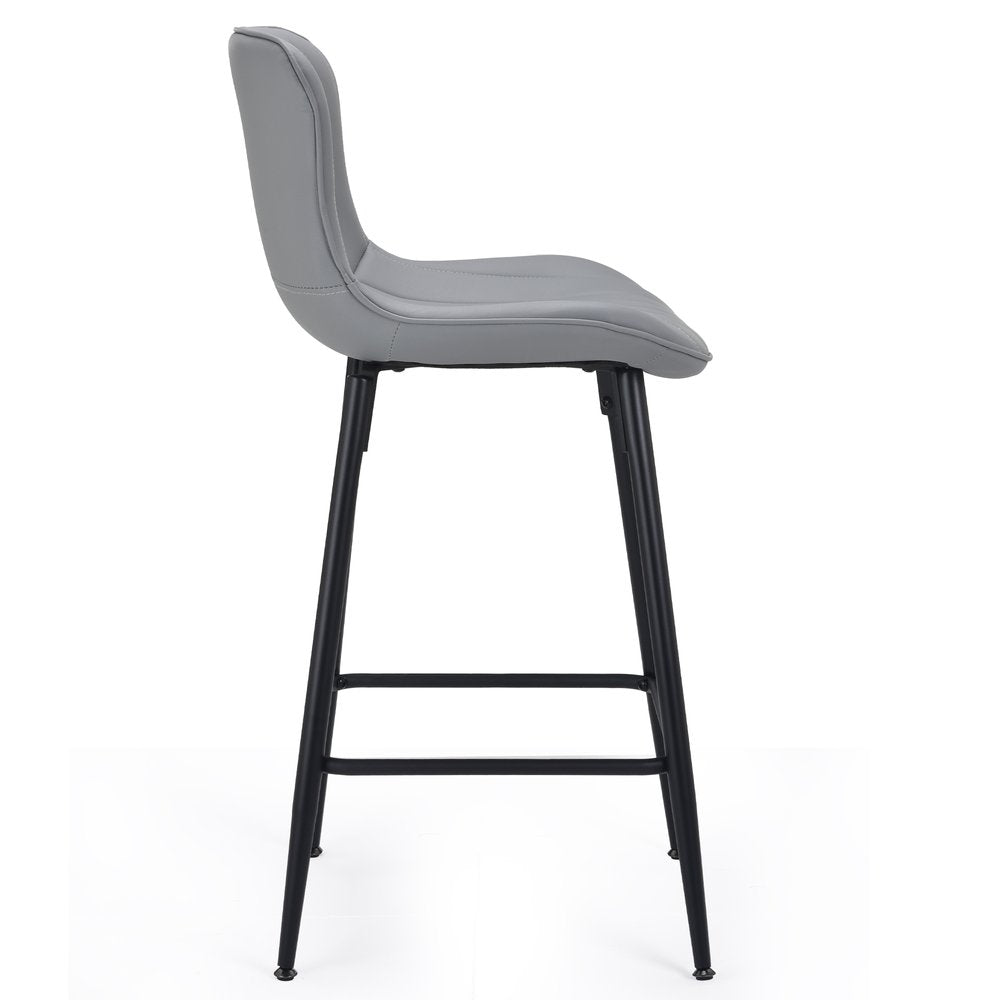 Set of Two 27" Gray And Black Faux Leather And Metal Low Back Counter Height Bar Chairs HomeRoots