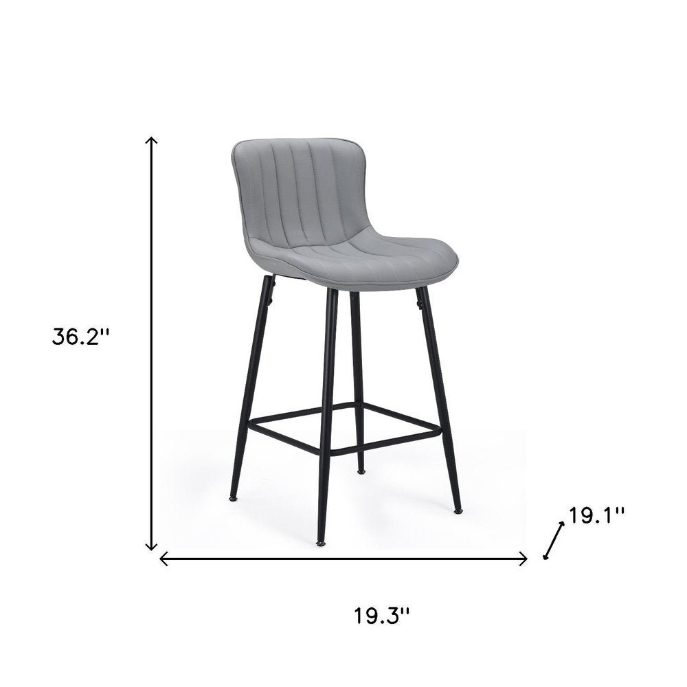 Set of Two 27" Gray And Black Faux Leather And Metal Low Back Counter Height Bar Chairs HomeRoots