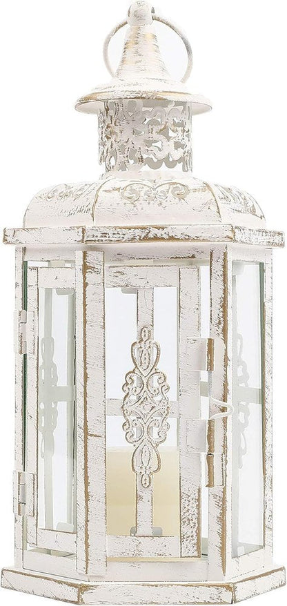 10" Clear And White Glass And Metal Distressed Tabletop Lantern Candle Holder HomeRoots