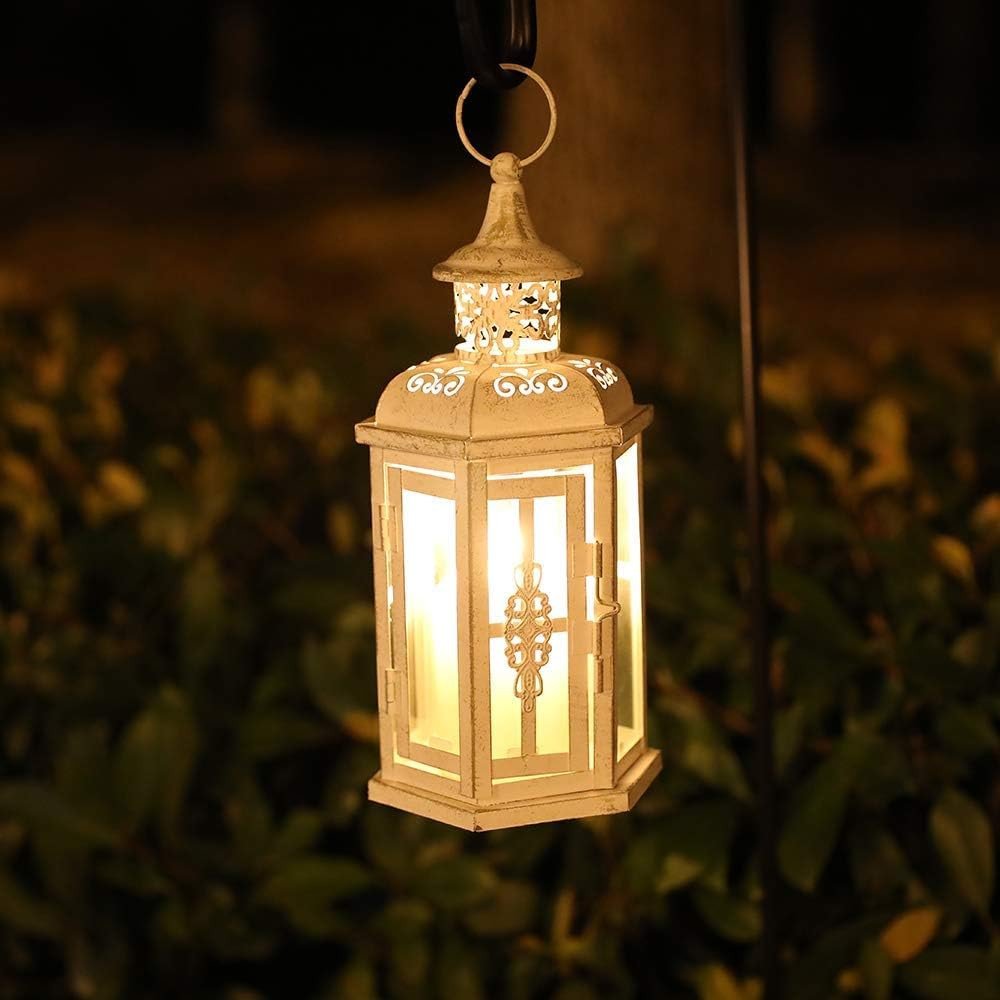 10" Clear And White Glass And Metal Distressed Tabletop Lantern Candle Holder HomeRoots