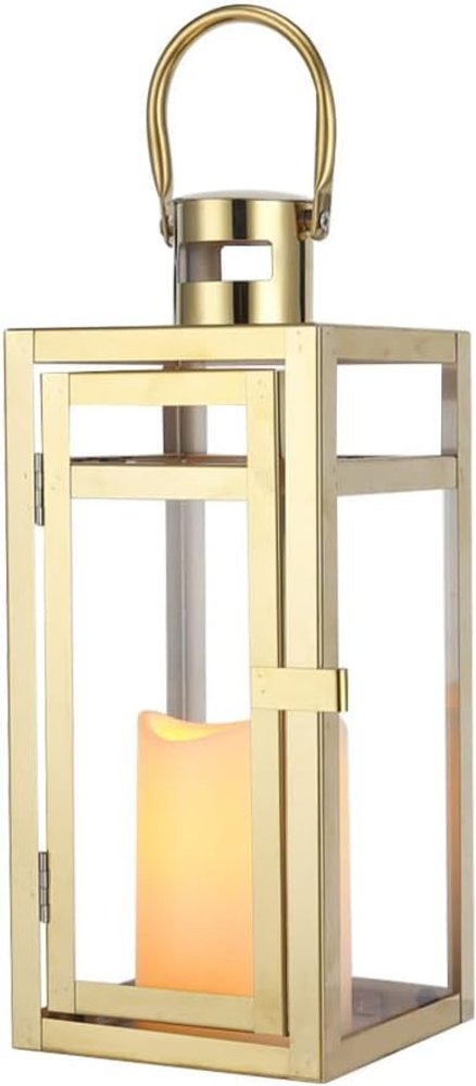 12" Clear And Gold Glass And Stainless Steel Tabletop Lantern Candle Holder HomeRoots