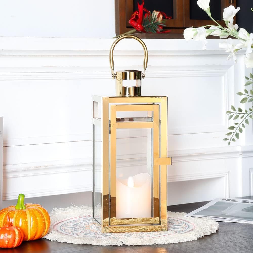 12" Clear And Gold Glass And Stainless Steel Tabletop Lantern Candle Holder HomeRoots