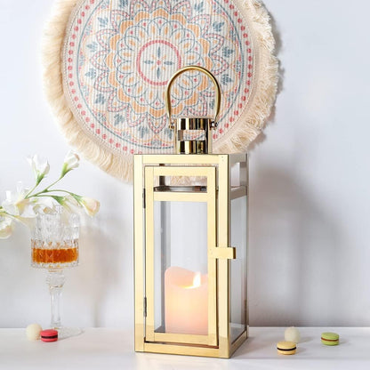 12" Clear And Gold Glass And Stainless Steel Tabletop Lantern Candle Holder HomeRoots