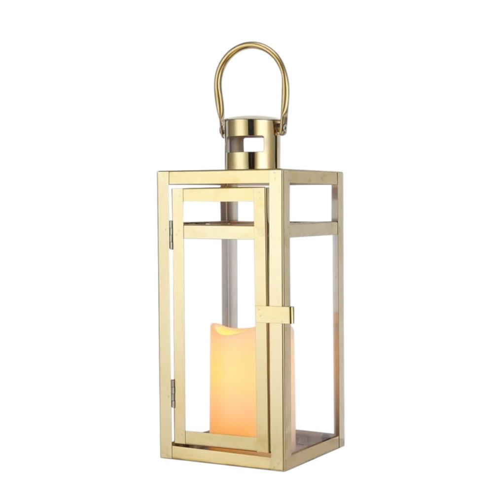 12" Clear And Gold Glass And Stainless Steel Tabletop Lantern Candle Holder HomeRoots