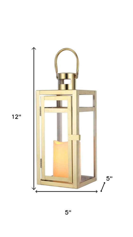 12" Clear And Gold Glass And Stainless Steel Tabletop Lantern Candle Holder HomeRoots