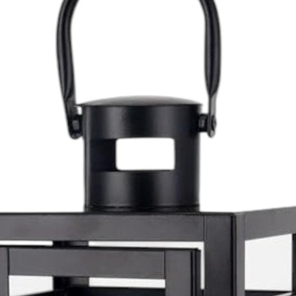 12" Clear And Black Glass And Metal Tabletop Lantern Candle Holder HomeRoots