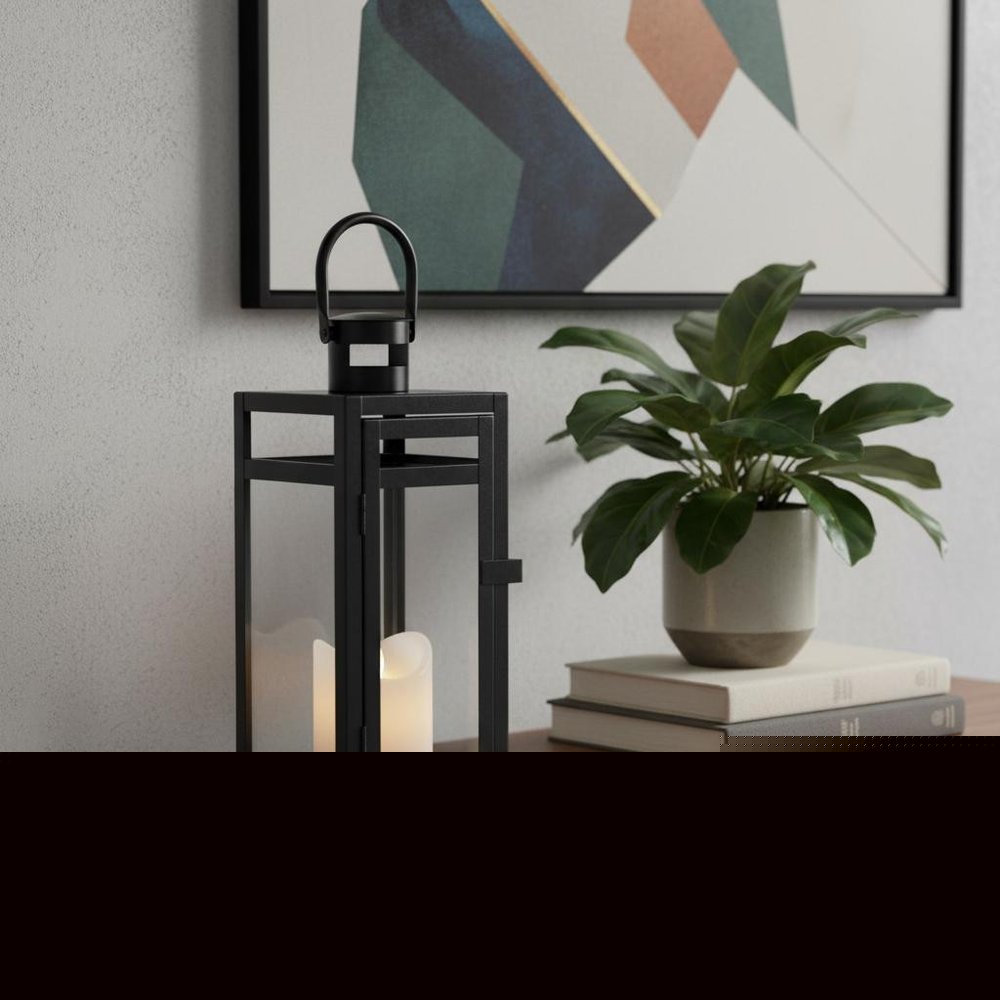 12" Clear And Black Glass And Metal Tabletop Lantern Candle Holder HomeRoots